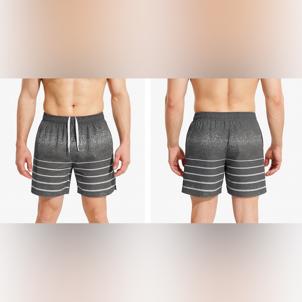 MIER Mens Running Shorts Black White Paint Splatter Stripe 5” Gym Training M NWT